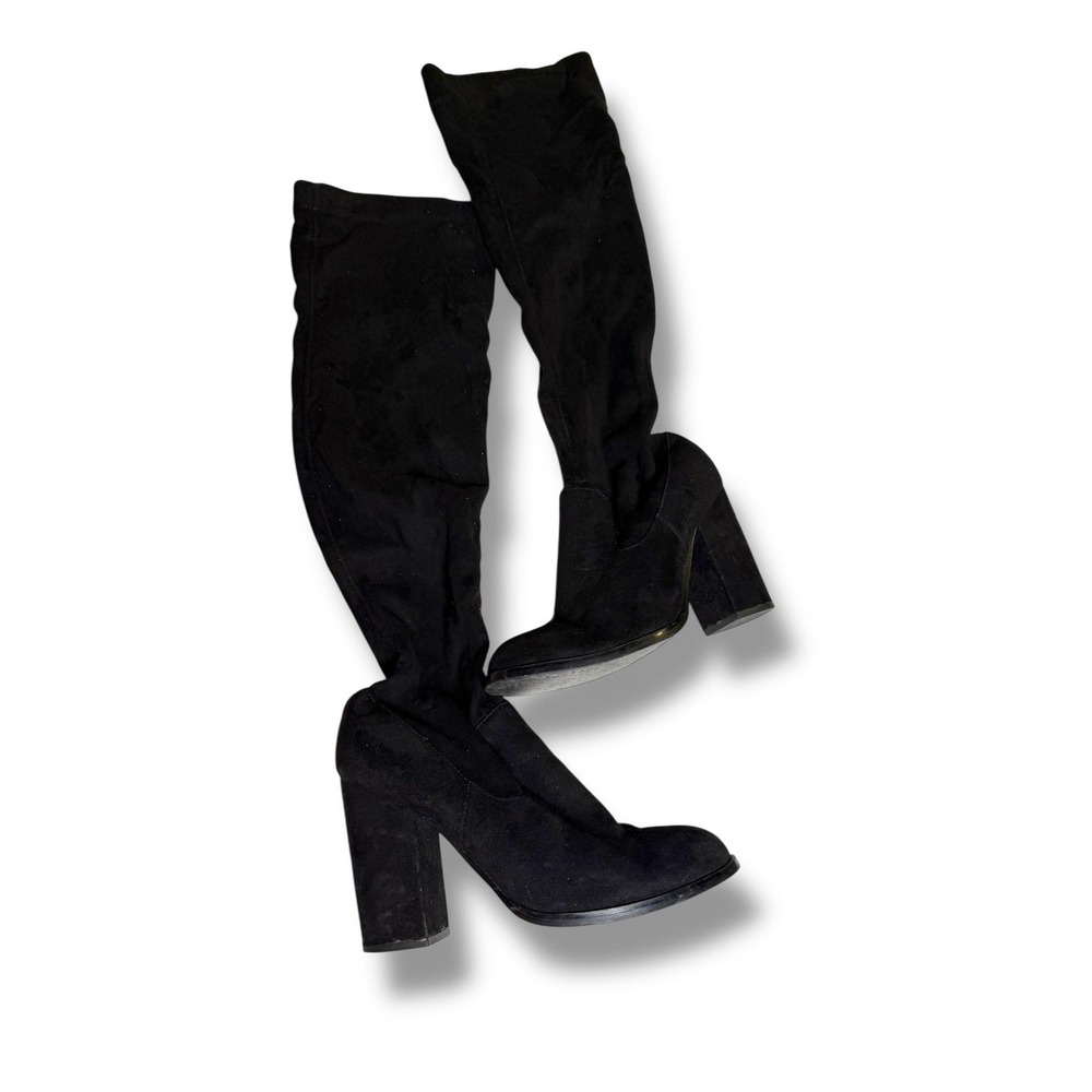 SOL SANA‎ Boots Womens 38 Black Suede Block Heel Knee High Shoes Modern Chic